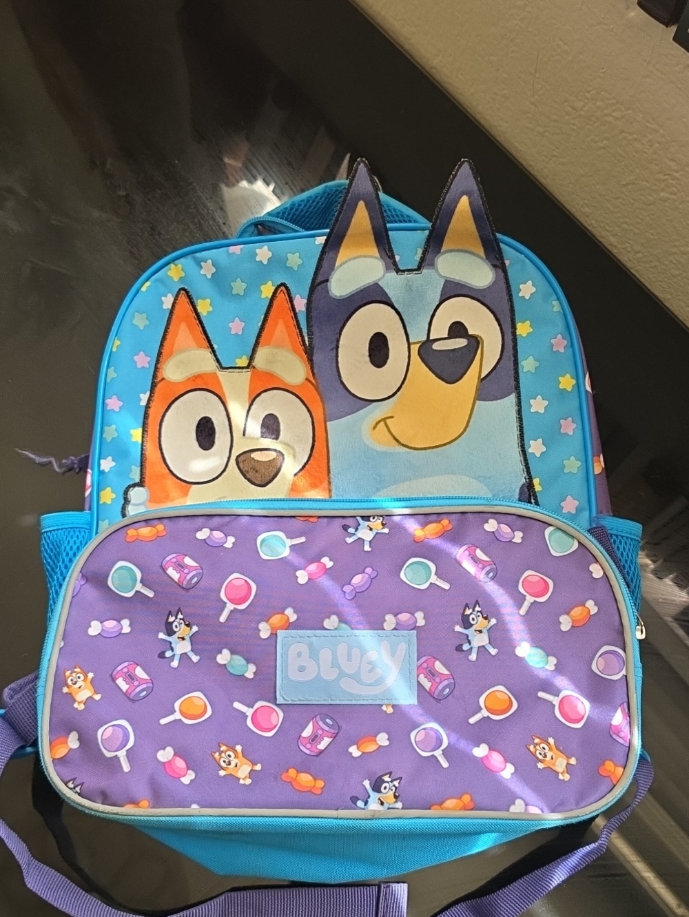 Kids Bluey Backpack - Purple & Blue Cartoon Design